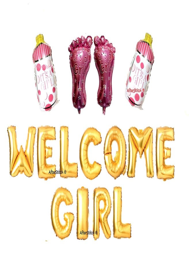 AFTERSTITCH Welcome Girl Decoration Kit Baby Shower Decoration Items Foil Balloons Welcome Home Set It's A Girl 15 pieces (Welcome Girl Combo set) - Image 1